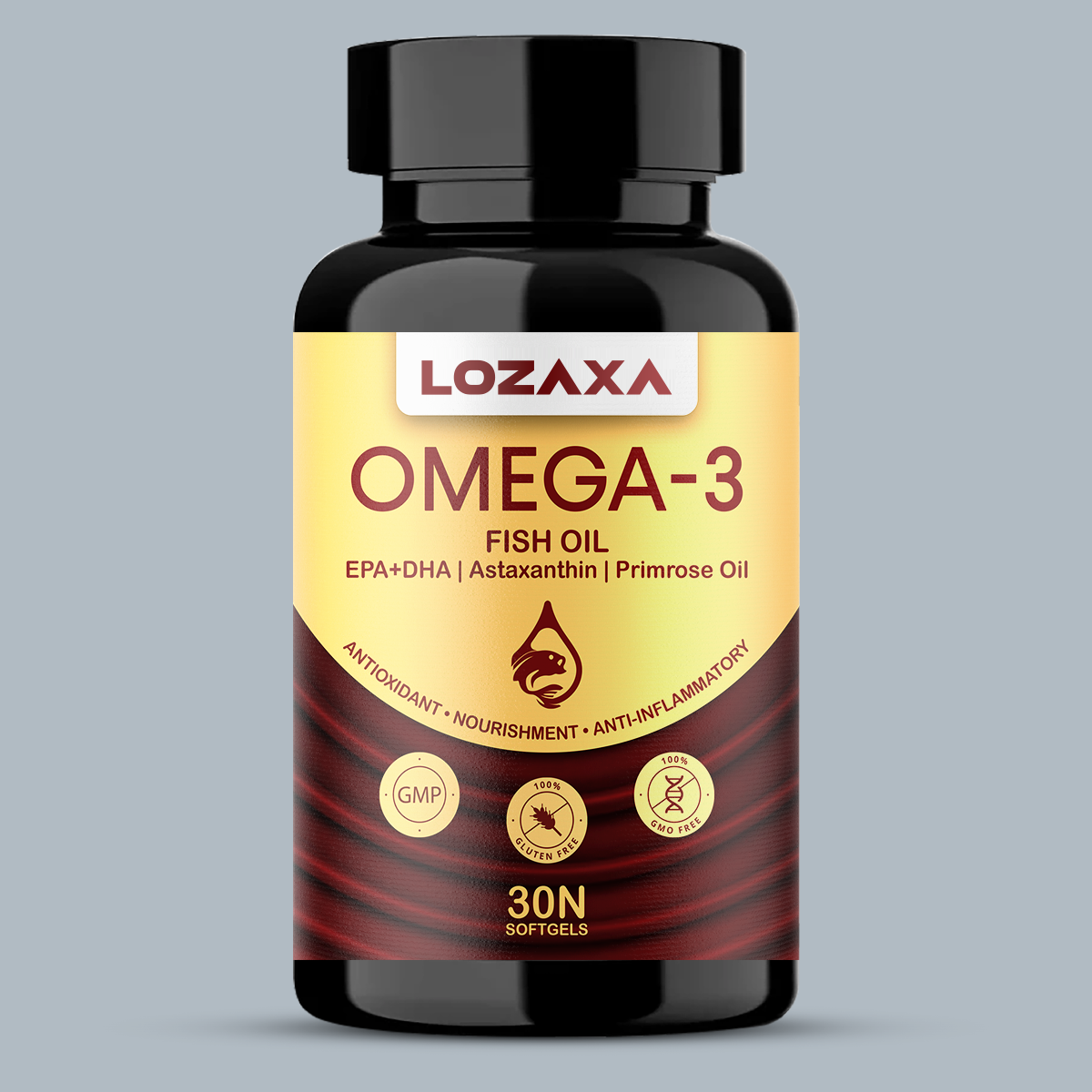 Lozaxa ® Omega-3 Capsules | Salmon Fish Oil 1000mg - Advanced Formula with Astaxanthin and Primrose oil