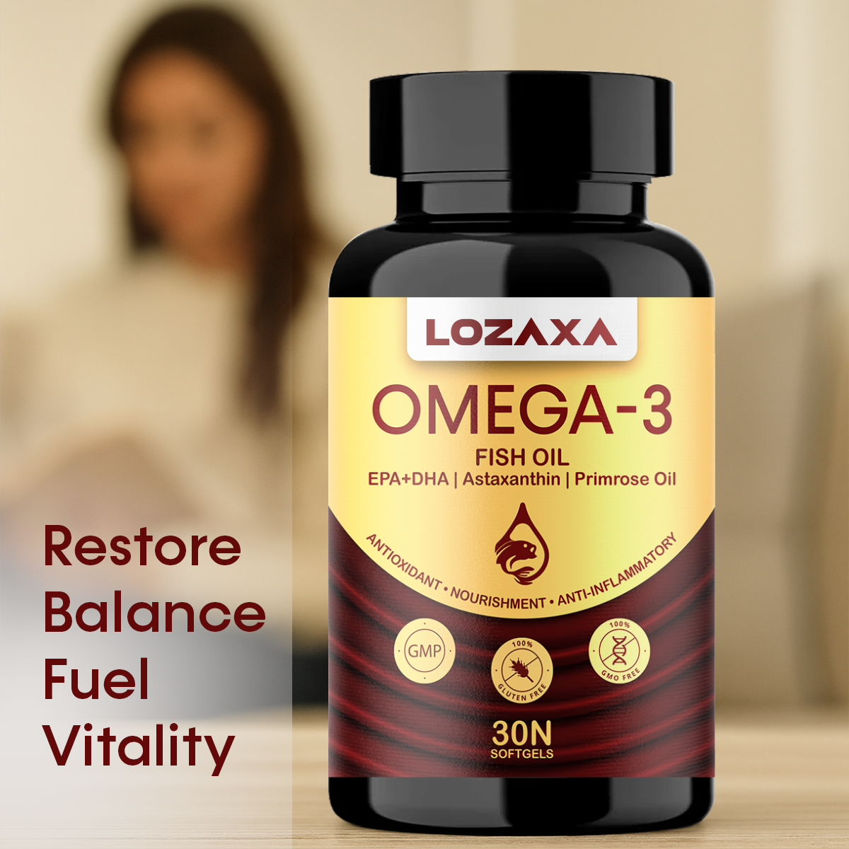 Lozaxa ® Omega-3 Capsules | Salmon Fish Oil 1000mg - Advanced Formula with Astaxanthin and Primrose oil