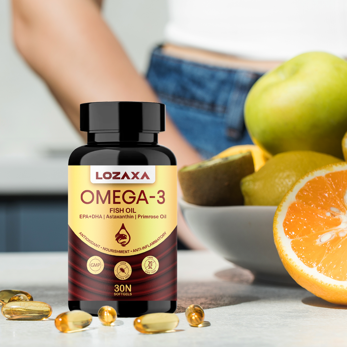 Lozaxa ® Omega-3 Capsules | Salmon Fish Oil 1000mg - Advanced Formula with Astaxanthin and Primrose oil